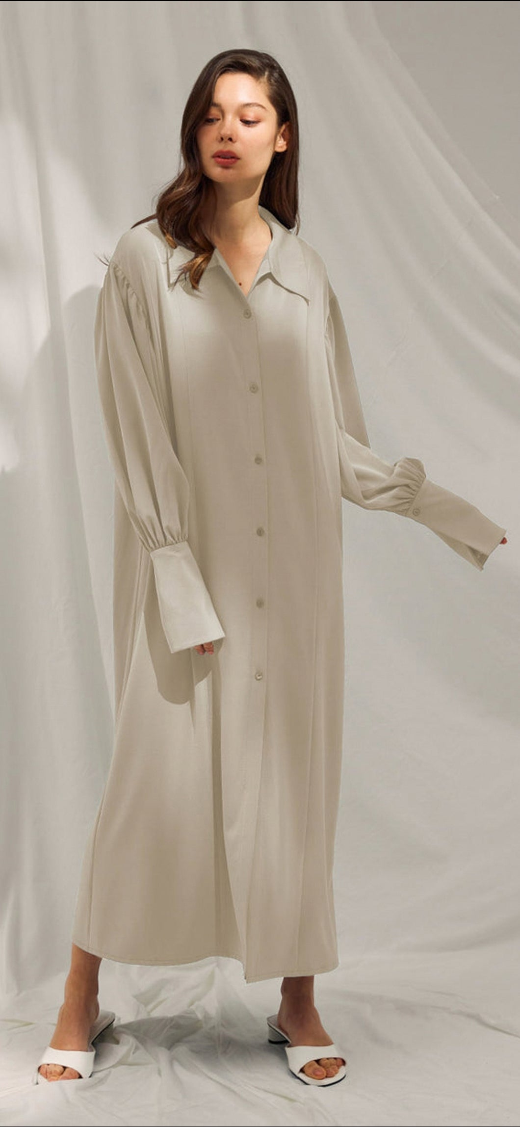 Drape shirt dress-Cream by NAP