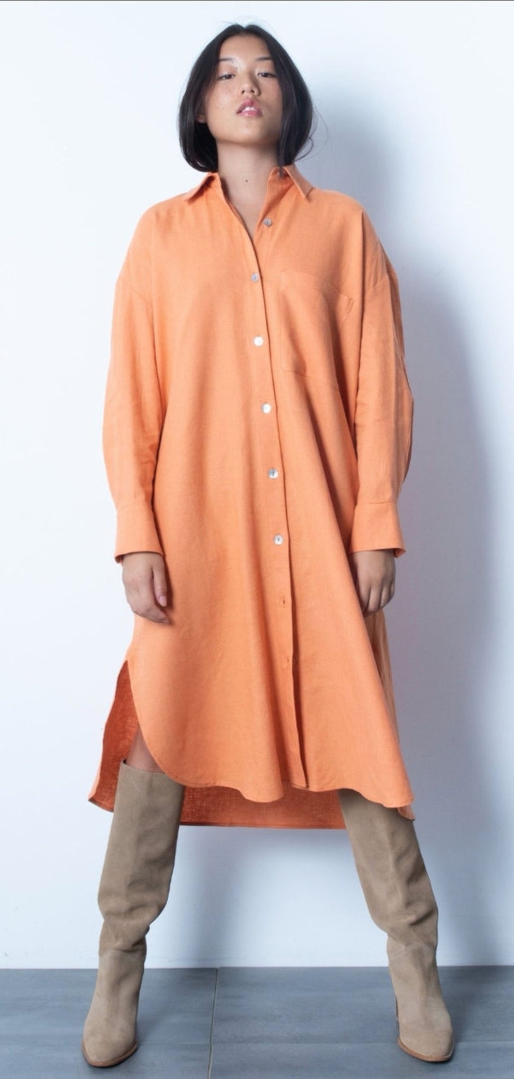 Linen midi shirt dress-Burnt orange by CLP