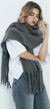 Load image into Gallery viewer, Oversized fringed scarf-Grey by Linú