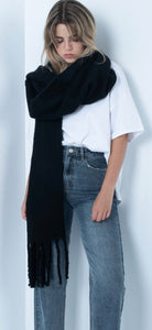 Oversized fringed scarf-Black by Linú